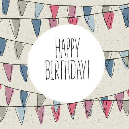 Happy Birthday Lettering On Holidays Pennant Buntingのイラスト素材