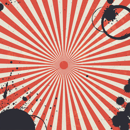 Red retro rays background with stains, grungy styled and texturedのイラスト素材