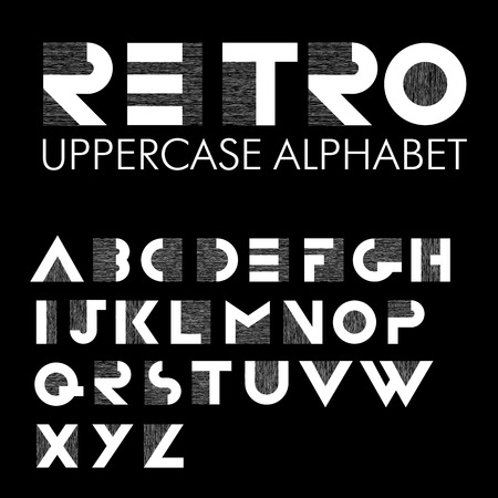 Wide decorative retro alphabet. White letters on black backgroundのイラスト素材