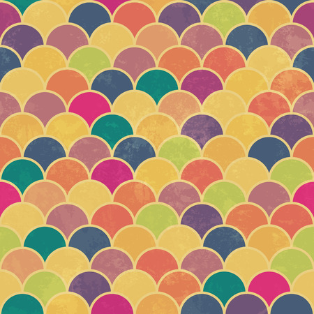 Asian fish scale retro pattern. Colorful, grunge and seamless. Grunge effects can be easily removed.のイラスト素材
