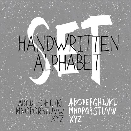 Handwritten Alphabet Set. Two in one. On textured monochrome backgroundのイラスト素材