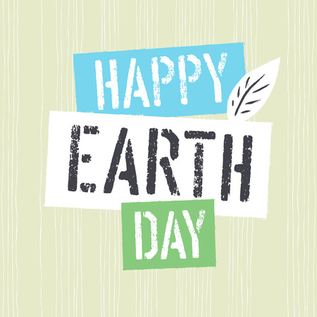 Happy Earth Day. Grunge lettering with Leaf Symbol.Textured layers easily removeのイラスト素材