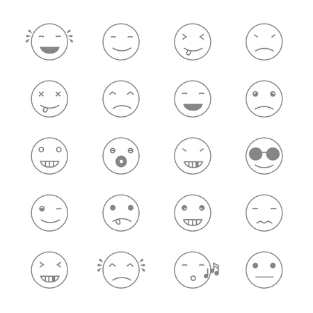 Emoticons Collection. Set of Emoji. Flat monochrome style. Different Emoticons. Vector illustrationのイラスト素材