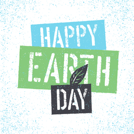 Happy Earth Day. Grunge lettering with Leaf Symbol.Textured layers easily removeのイラスト素材