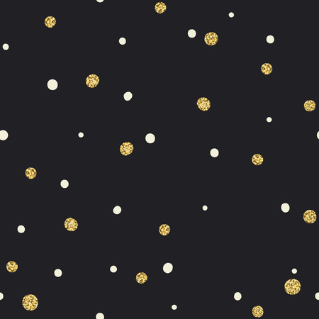 Abstract Seamless Pattern on Black Background with White and Golden Chaotic Dots.のイラスト素材