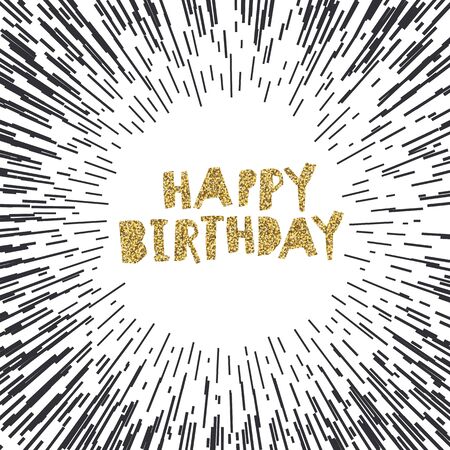 Happy Birthday on Black Burst Background.Vector Template for Packaging Designs and Invitation Cards Decoration etcのイラスト素材
