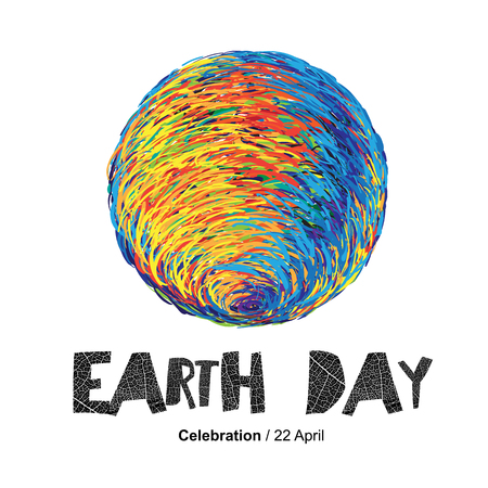Earth Day Poster. Earth Illustration.  On white. Isolated. Celebration Card templateのイラスト素材