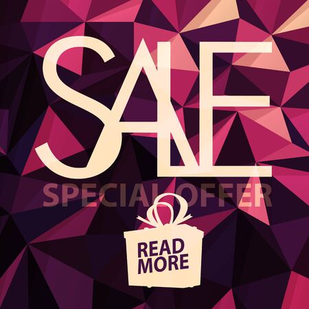 Sale banner on Low Poly Bright Pink Background. Sale template. Big sale. Super Sale and special offer. Triangularのイラスト素材