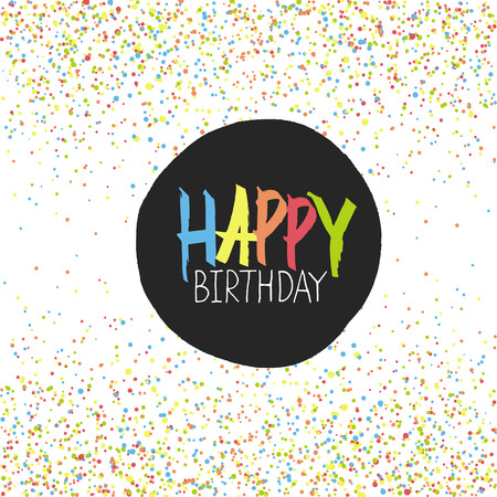 Happy Birthday Greeting On Colorful Chaotic Dots Background.のイラスト素材