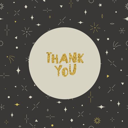 Thank you card. Geometric seamless pattern. Gold, gray and beige colors. Stars, squares, circles, triangles, rhombus and lines.のイラスト素材