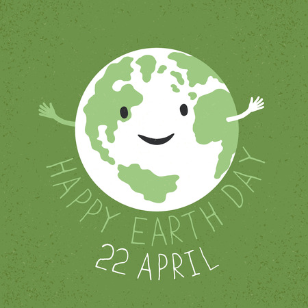 Earth Day Illustration. Earth smiling and reveals a hug. Grunge layers easily edited.のイラスト素材