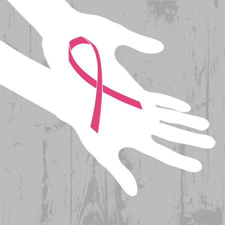 Ribbon of Breast Cancer on abstract wooden background.のイラスト素材