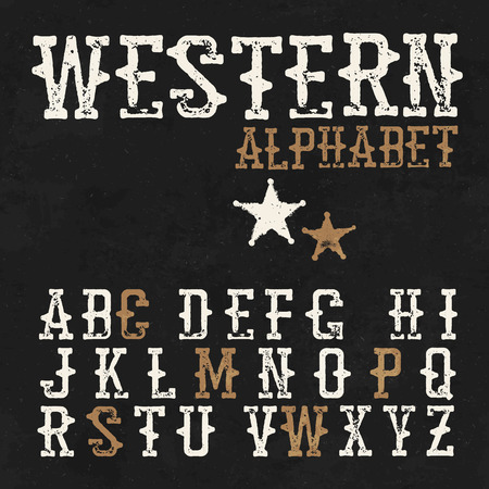 Western alphabet. On the blackboard background. Vintage letters. For labels and any type retro designsのイラスト素材