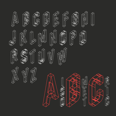 Isometric wireframe Alphabet.のイラスト素材
