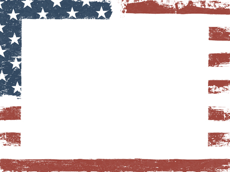 Empty white grunge canvas on american flag background. Patriotic design template. Horizontal compositionのイラスト素材