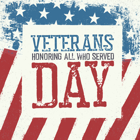 Veterans day typography on american flag background. Patriotic poster design.のイラスト素材