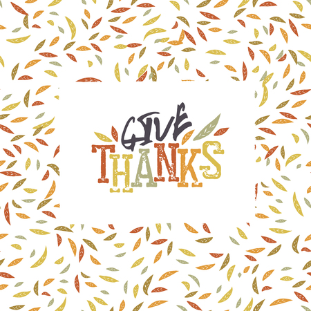 Give Thanks typography on autumn leaves seamless pattern.Vector illustrationのイラスト素材
