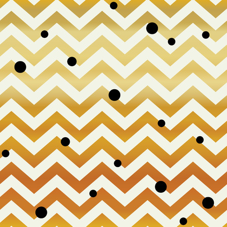 Gold Chevron seamless pattern. Zigzag lines and black dotsのイラスト素材