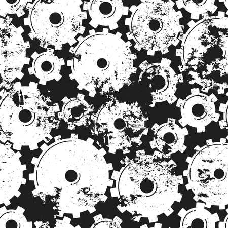 Gears Seamless Pattern. Mechanical grungy background. Vector illustrationのイラスト素材