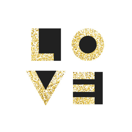 Love typography, t-shirt graphics, vectors. Gold geometric lettersのイラスト素材