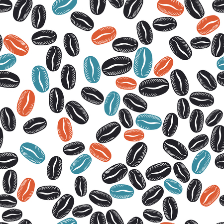 Coffee beans seamless pattern. Red, blue and black colorsのイラスト素材