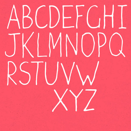 Handwritten Alphabet. White letters on textured pink background