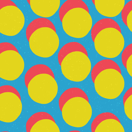 Pop-art style seamless print. Yellow Circles and Red shadow on Blue Background. Abstract Monochrome...