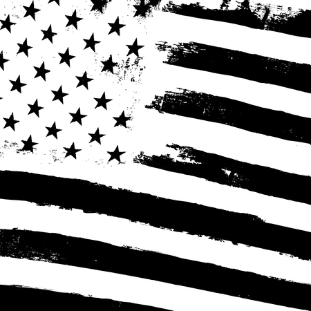 Monochrome grunge american flag pattern. Patriotic design template. Black and whiteのイラスト素材