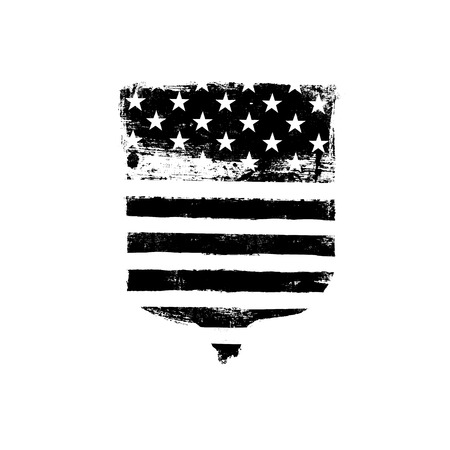 Defence symbol. Shield icon shaped american flag. Monochrome vector illustration.のイラスト素材