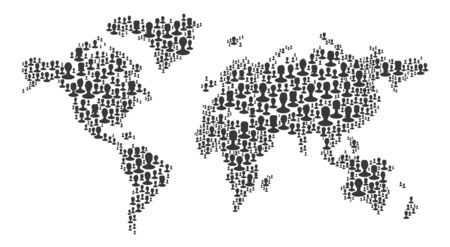 The map of the world made of people silhouettes. Black on white background, isolatedのイラスト素材