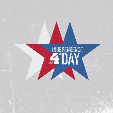 Independence day greeting card. Patriotic design template. Three stars colored in red, white, blue. Grunge textures in layers and can be edited.のイラスト素材