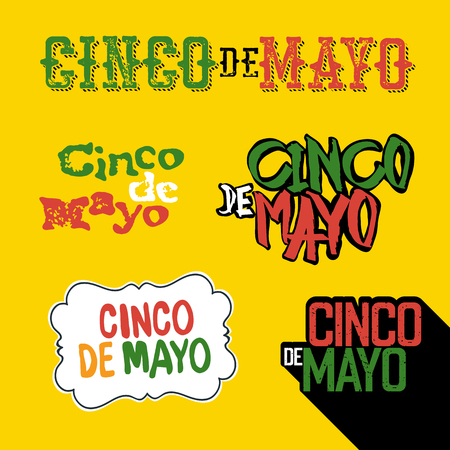 Cinco de Mayo badges. Holiday typography design set. Vector Cinco de Mayo logotypes collection.のイラスト素材