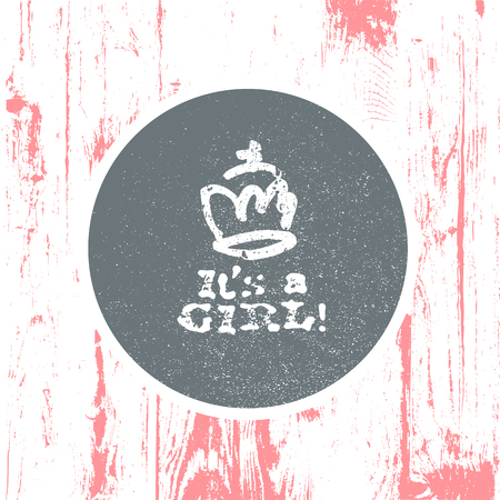 It's a girl lettering. Baby shower party design element. Vector greeting card.のイラスト素材