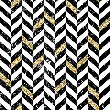Gold and black chevron pattern. Vintage seamless chevron pattern. Grunge and texturedのイラスト素材
