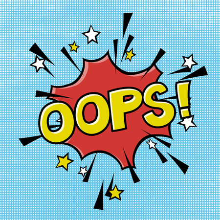 Oops! phrase in speech bubble. Comic text. Vector bubble icon speech phrase. Comics book balloon. Halftone background.のイラスト素材