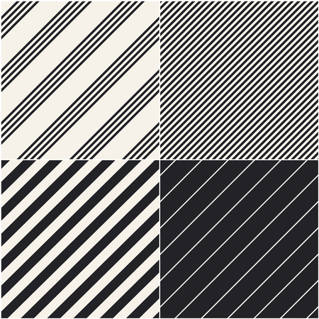 Four diagonal patterns collection. Diagonal lines seamless black and white pattern. Repeat straight monochrome stripes texture background. Geometric vector background.のイラスト素材