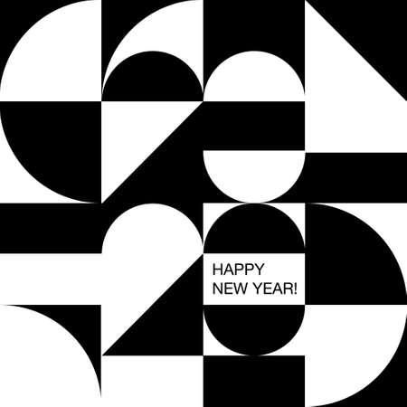 Geometry black and white minimalistic typography of 2020 New Year. Simple shape and figure. Conceptual Happy New year design for cards and invitations. Design in Scandinavian style.のイラスト素材