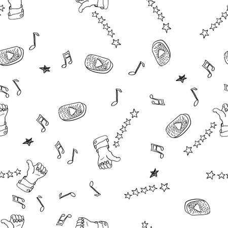 Music online services seamless pattern. Vector doodles music backgroundのイラスト素材