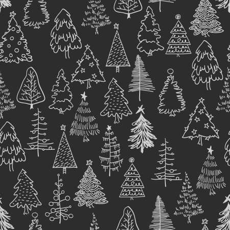 Hand drawn seamless pattern of Christmas trees. Holidays symbols. Abstract doodle drawing of christmas symbol. Holiday background seamless.のイラスト素材