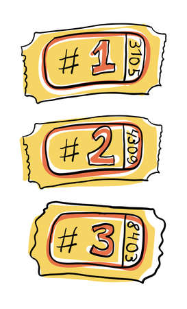 Three tickets vector illustration. Cinema theme doodle elements.のイラスト素材