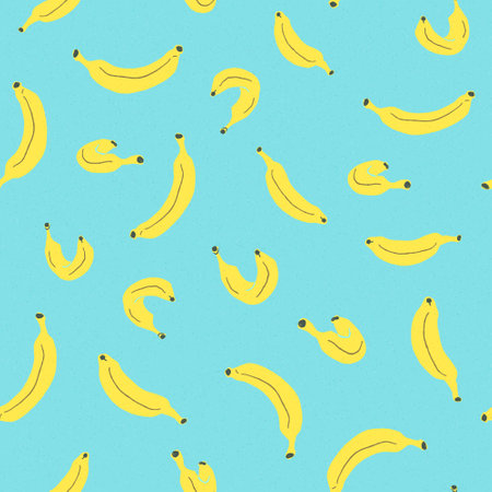 Banana blue background. Seamless fruit pattern with banana, hand drawn vector illustration.のイラスト素材