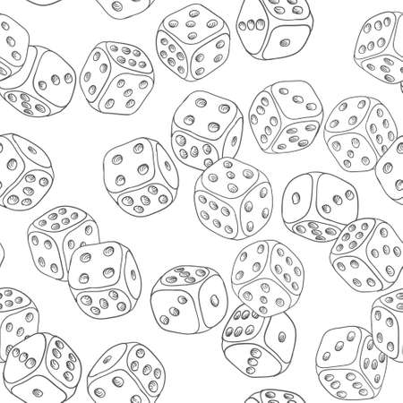 Dice doodle seamless pattern. Gaming theme vector backgroundのイラスト素材