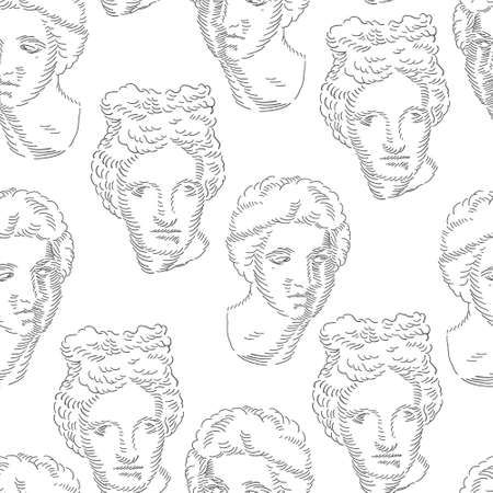 Classical head bust. Seamless romantic pattern. Vector vintage themed background.のイラスト素材