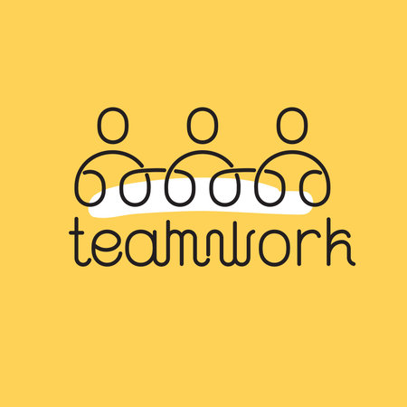 Teamwork thin icon. Business concept on yellow background with white splash.のイラスト素材
