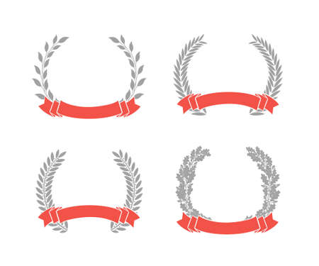 Set of the silhouette of wreaths with ribbons, depicting an award. Vector design template.のイラスト素材