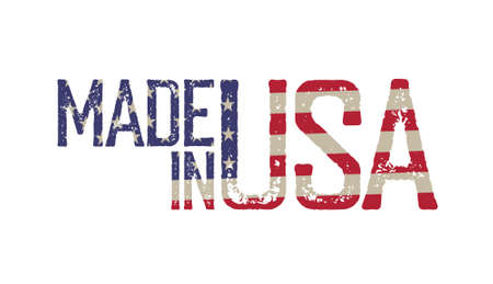 Made in USA. Flag background. Grunge sticker. Isolated on whiteのイラスト素材