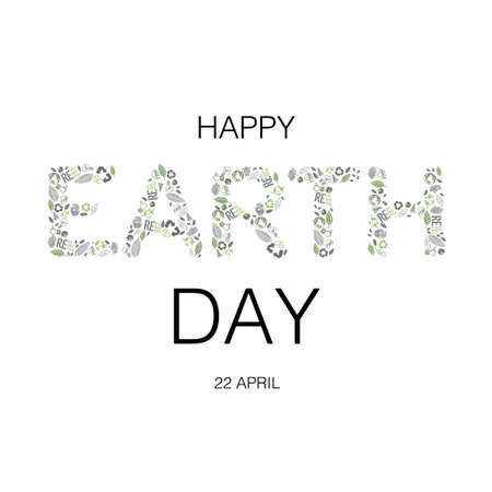 Earth Day Logo design. 22 April. Vector illustration composed from many ecology theme symbols.のイラスト素材