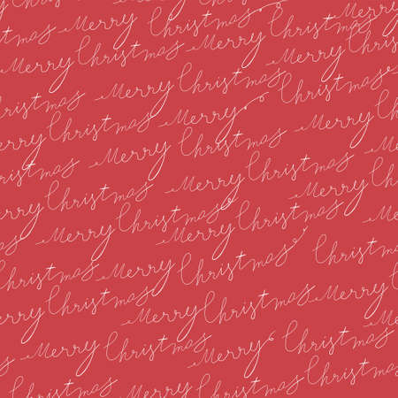 Hand drawn Merry Christmas typography on red background. Seamless pattern for holiday greetings.のイラスト素材