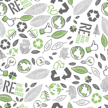 Earth Day Seamless Pattern design. Vector illustration composed from many ecology theme symbols.のイラスト素材