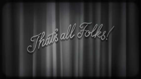 Black noir screen with curtains and typography That's all folks! Vintage retro scene with lettering like in old time hollywood moviesのイラスト素材